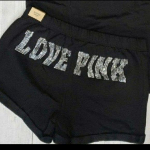 VS PINK outfit BLACK BLING SHINE L set bf shorts tee